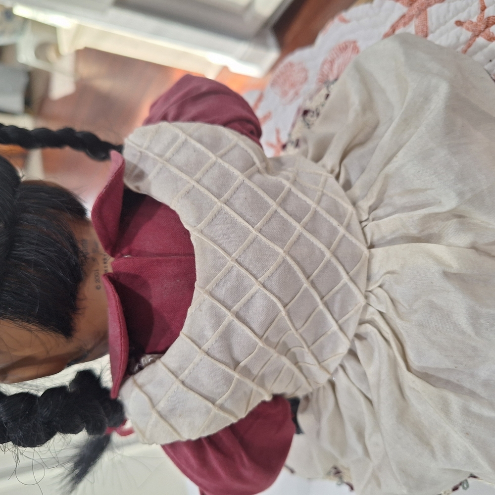 Antiqiu Quilted Cream and Red Doll Dress